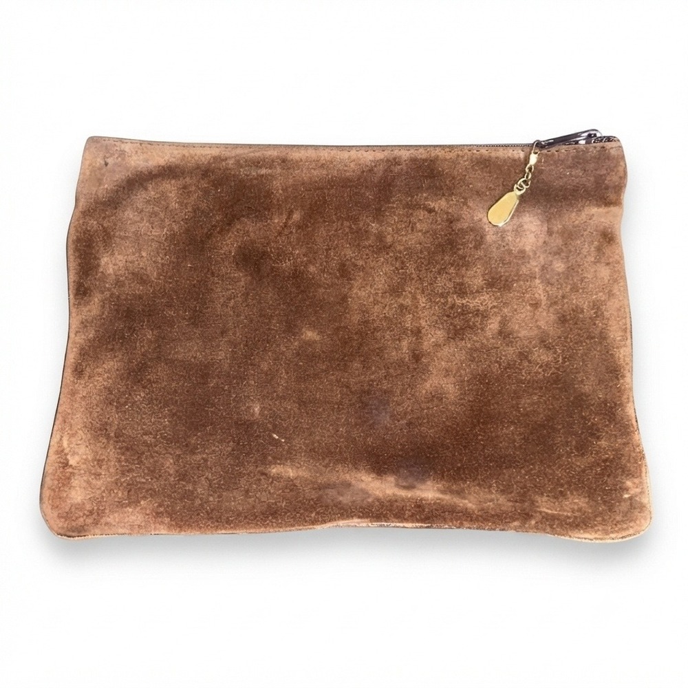 Joske's Clutch Bag Suede Leather Brown Made in Italy Purse Makeup Pouch Travel